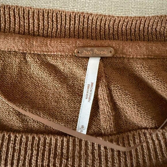 sz SMALL Free People WFH sweater tee shirt mushroom brown t-shirt oversized S - Picture 5 of 9